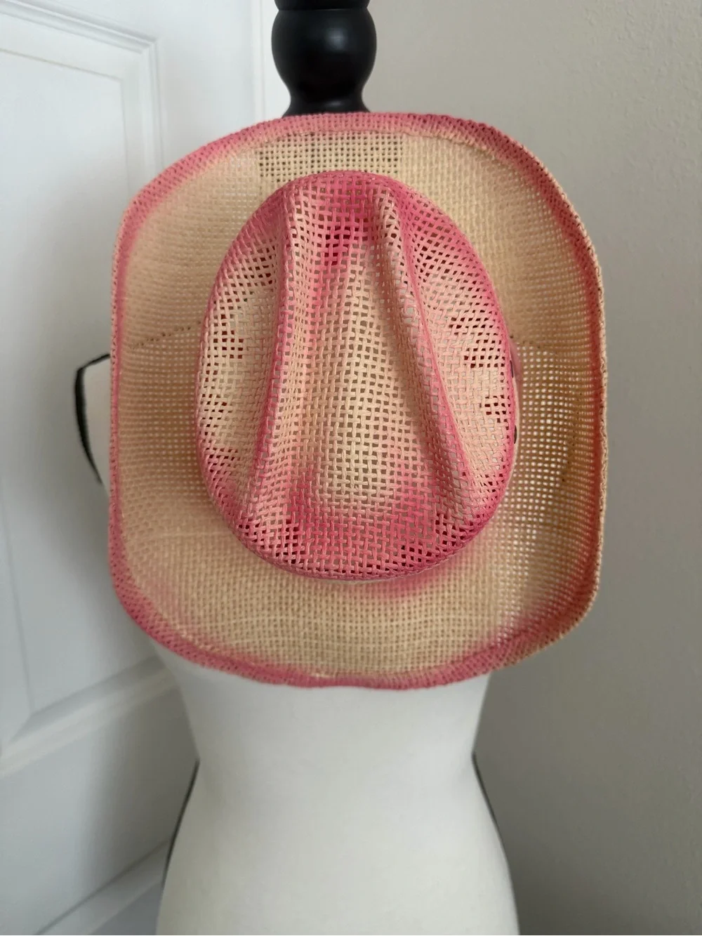 Milani Beige Straw Cowgirl Hat with Pink Accent
